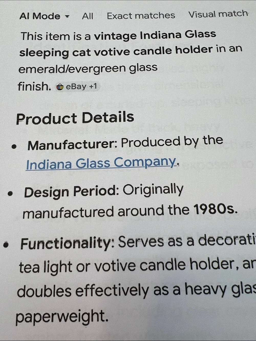 Indiana Glass VTG Emerald Green Sleeping Cat Votive Candle Holder Paperweight